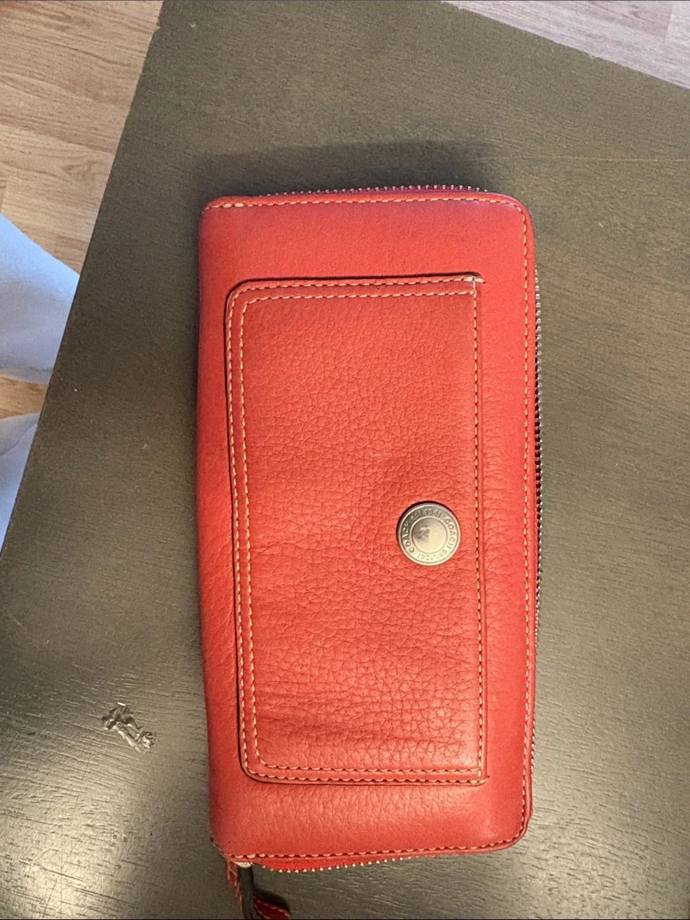 Coach Red Leather Zip Around Wallet